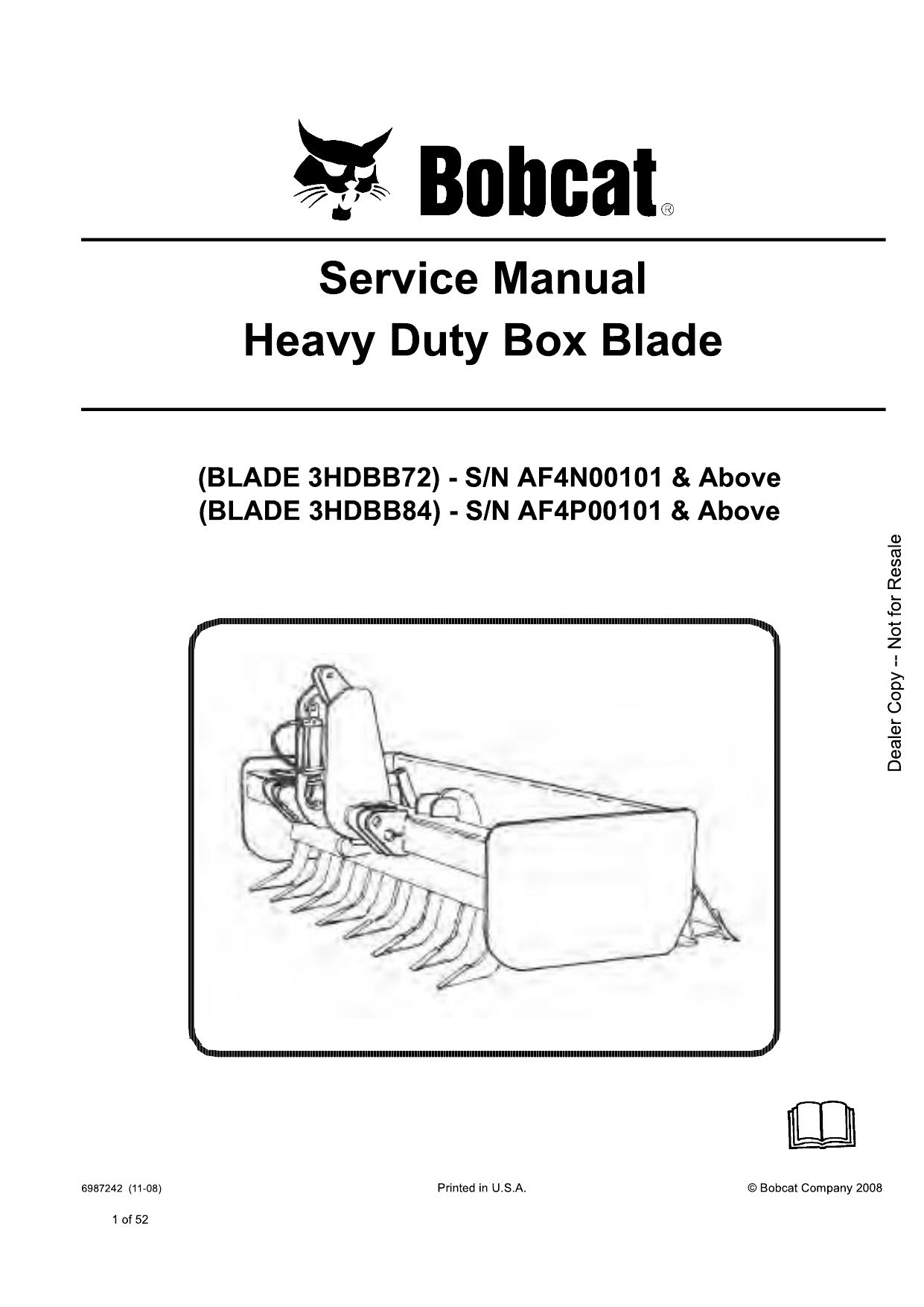 3HDBB72 3HDBB84 Heavy Duty Box Blade Service Manual Bobcat